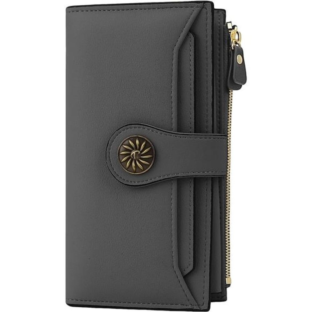 Womens Rfid Blocking Genuine Leather Wallet Charcoal